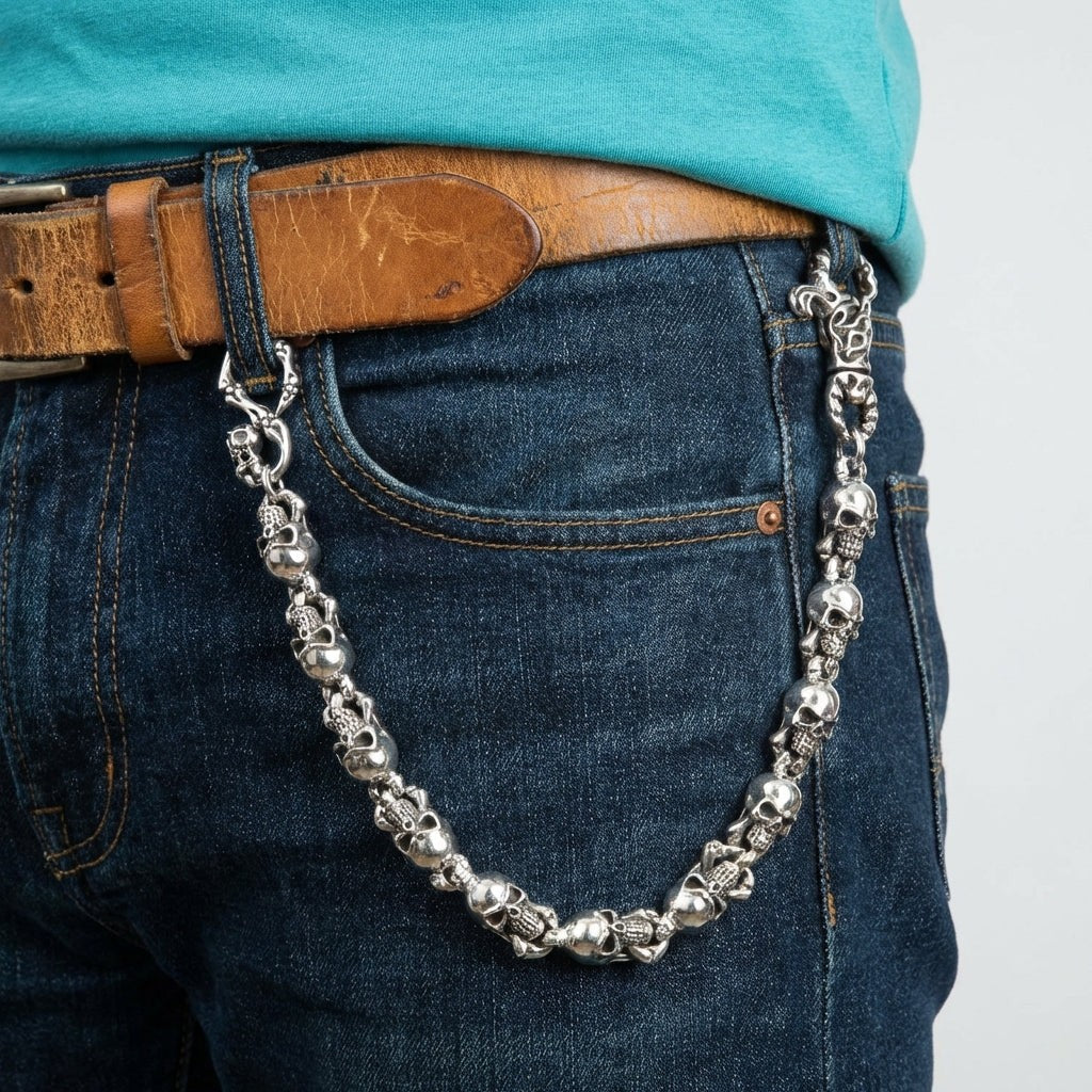 Sterling Silver Skull Wallet Chain 22