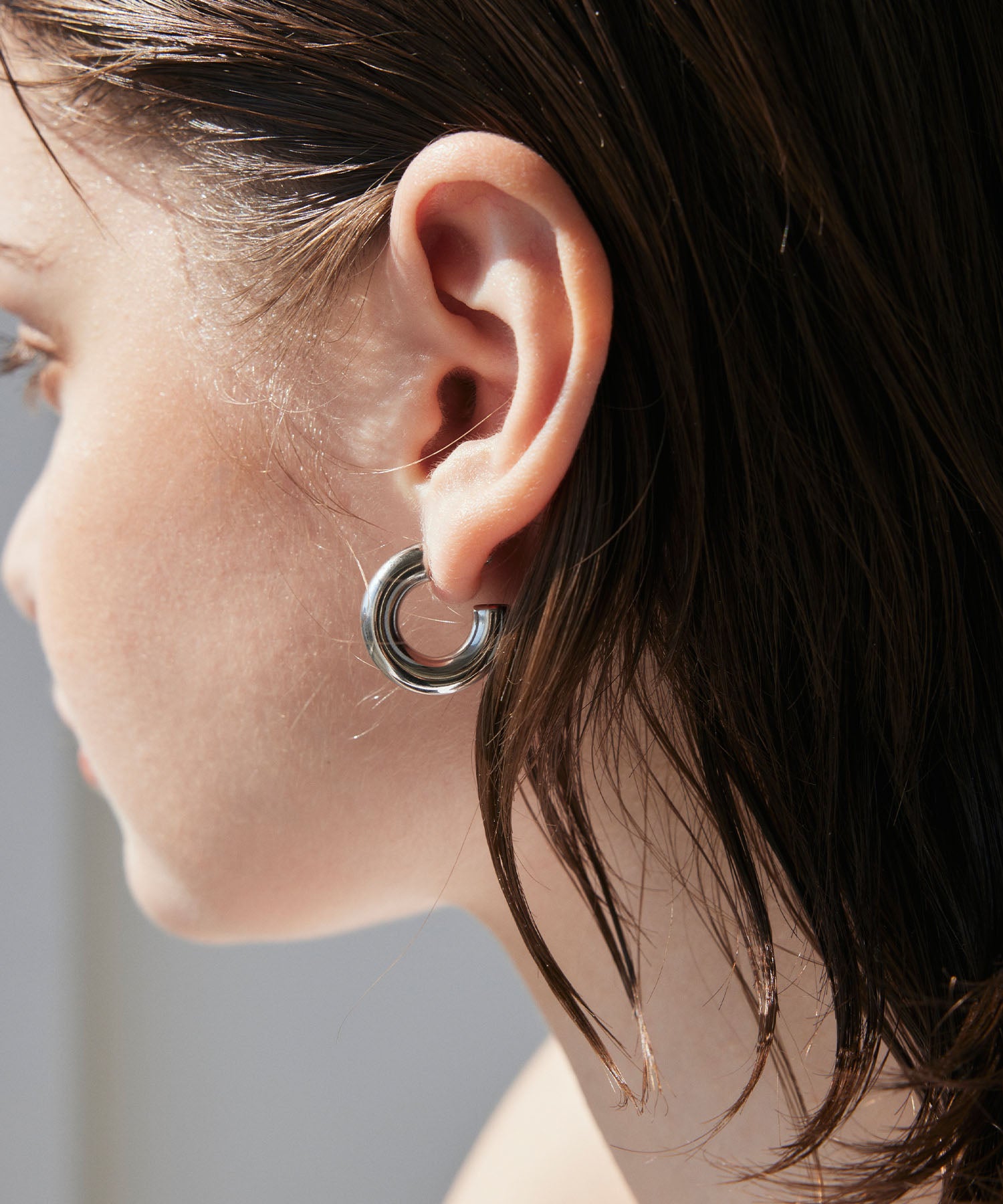 シルバー]ボリュームシィクフープピアス