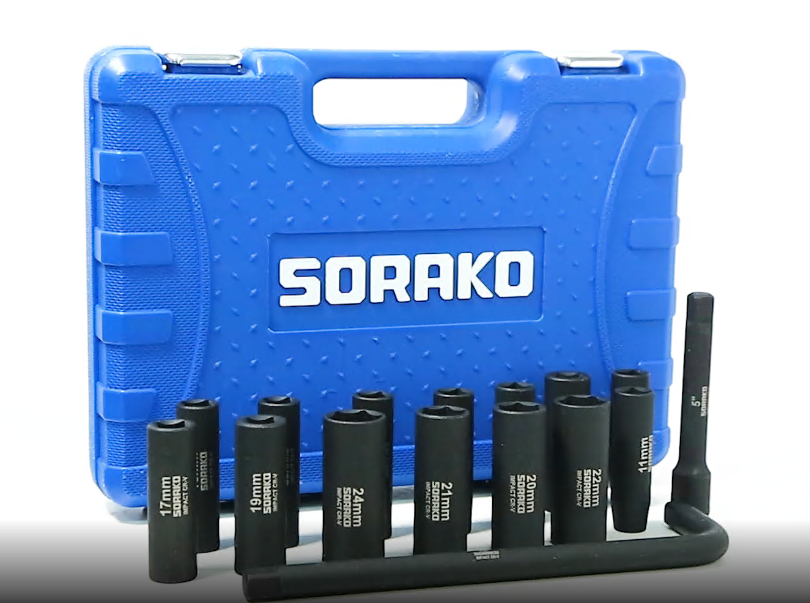 Impact Socket Set 1/2” Drive, SORAKO16 PCS SAE Deep Socket Set (3