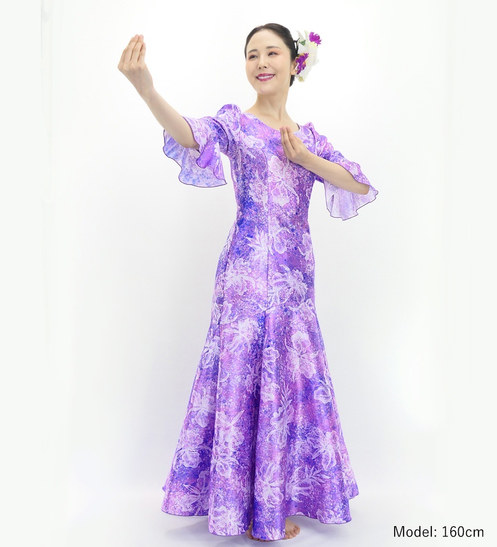 フラメンコドレス 紫 フリル付き 丈長めブラウス未使用】フラメンコ