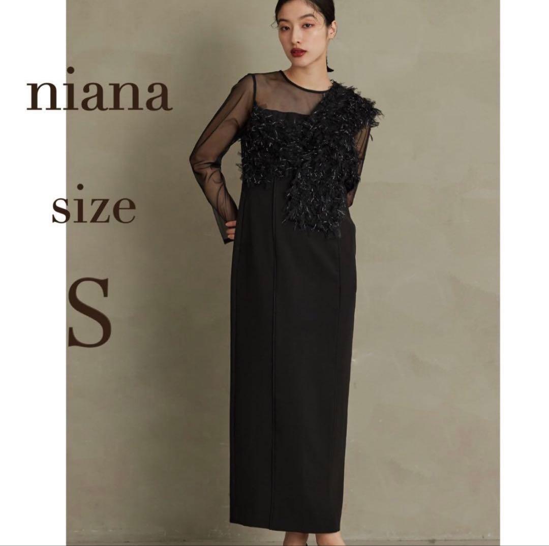 ニアナ　フリンジグリッターノットドレス　パーティ　オケージョン　ブラック niana（ニアナ） ドレス フリンジグリッターノットドレス 秋冬 結婚式